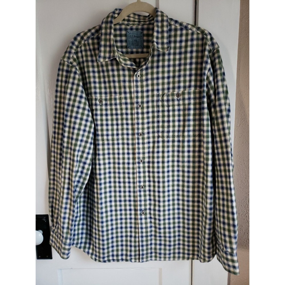 LL Bean Button Up  Shirt Mens Large Long Sleeve winter ‎ Check Casual Cotton